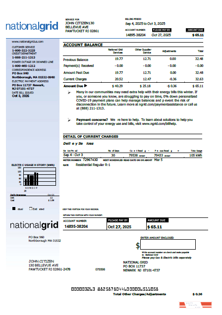 United Kingdom National Grid utility bill template in Word and PDF formats, version 2